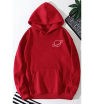 Unisex Saturn Baskılı Sweatshirt (Kırmızı)