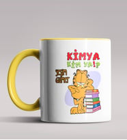 Kişiye Özel Garfield Kimya Öğretmeni Tasarımlı Siyah Renk Kupa  (Sarı)