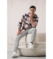 Slimfit Çift Cepli Ekoseli Pamuklu Kalın Erkek Oduncu Gömlek (Pembe)