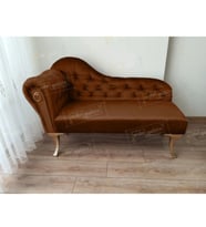Dekoratif Bihter Koltuk Josefin Puf 120 cm Gold Ayak (Kahverengi)