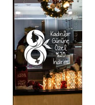 8 Mart Kadınlar Gününe Özel %20 İndirim Yazısı Cam Vitrin Sticker 60cm (Kırmızı)