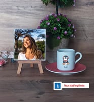 Tatlı Penguen Fotoğraflı Dekoratif Taş, Ahşap Altlıklı Türk Kahvesi Fincanı Hediye (Model 6)