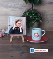 Unicorn Fotoğraflı Dekoratif Taş, Ahşap Altlıklı Türk Kahvesi Fincanı Hediye (Model 8)