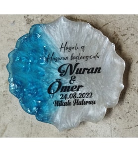 Epoksi Magnet Söz Nişan Nikah Kına Düğün Hediyeliği Kuran Hatırası Sünnet Mevlüt (Gri - Mavi)