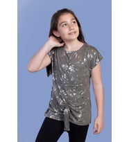 Toontoy Kız Çocuk Varak Baskılı Tişört (Haki)