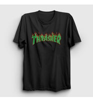 Presmono Unisex Beyaz Logo V4 Thrasher T-Shirt 278858tt (Siyah)