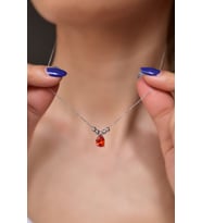 Papatya Silver 925 Ayar Gümüş Turuncu Damla Kenarları Çift Dorica Toplu Kolye (Rodyum)
