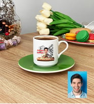 Kişiye Özel Karikatürlü Mimar Türk Kahvesi Fincanı Erkek Mimara Mimarlar Günü Hediyesi (Yeşil)