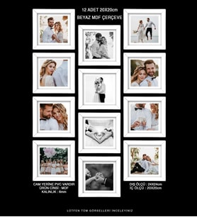 12 Adet 20x20 Çerçeve - Mdf Çerçeve - Kare Fotoğraf Çerçevesi (Beyaz)
