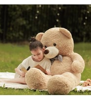 SOLE 160 cm Papyonlu Peluş Ayıcık- İthal Kumaş, Büyük BOY - % 100 YERLİ ÜRETİM (Bej)