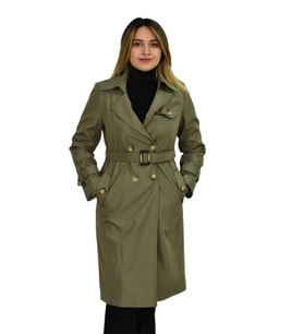 Kadın Kemerli Trençkot K3064 BGL-ST03286 (Yeşil)