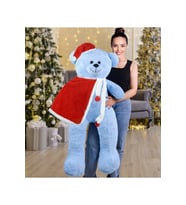 140 Cm Noel Baba Pelerinli - Şapkalı Ayıcık, Yeni Yıl Yılbaşı Hediyesi (Mavi)