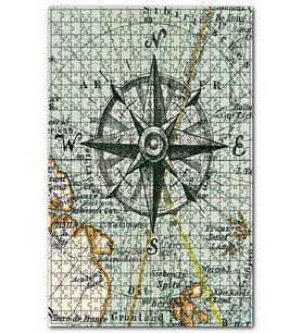 Cakapuzzle Nostaljik Pusula ve Harita Görseli Puzzle Yapboz MDF (Ahşap) (1000 Parça)