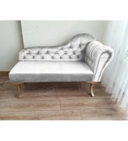 Ters Kol Dekoratif Bihter Koltuk Josefin Puf 110 cm Gold Ayak (Beyaz)