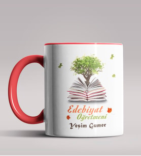 Kişiye Özel Edebiyat Öğretmeni Tasarımlı Siyah Renk Kupa Bardak 3 (Kırmızı)