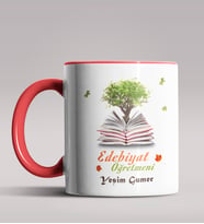 Kişiye Özel Edebiyat Öğretmeni Tasarımlı Siyah Renk Kupa Bardak 3 (Kırmızı)