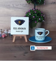 Özel Güvenlik Görevlisi Dekoratif Taş, Türk Kahvesi Fincanı Kırmızı İsme Özel Hediye (Model 3)