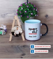 İşaret Dili Öğretmeni Kupa Bardak Beyaz ve Fotoğraflı Ahşap Anahtarlık Hediye (Model 9)