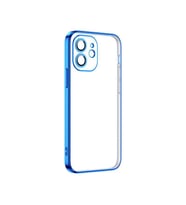 Apple iPhone 12 Kılıf Şeffaf Elektroplatin Kamera Korumalı Silikon (Mavi)