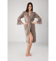 Mürdüm Dantelli İspanyol Kol Bambo Cotton Bayan Sabahlık Bornoz (Bej)