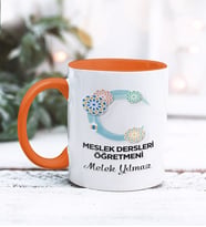 Meslek Dersleri Öğretmeni Tasarımlı Kişiye Özel Kupa Bardak (Turuncu)