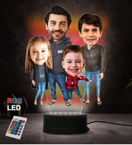 Doğum Günü Hediyesi,Sevgiliye Hediye, Kişiye Özel Fotoğraflı En Şirin Aile Karikatür 3D Led Lamba (RGB)