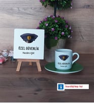Özel Güvenlik Görevlisi Dekoratif Taş, Türk Kahvesi Fincanı Kırmızı İsme Özel Hediye (Model 7)