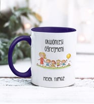 Kişiye Özel Okul Öncesi Öğretmeni Tasarımlı Kupa Bardak (Lacivert)