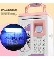 Elektronik Kumbara Parmak İzi Şifre Para Kutusu Nakit Paraları Tasarruf Kutusu ATM Kasa Otomatik (Pembe)