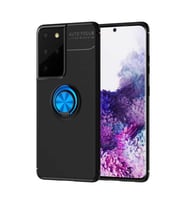 Galaxy S21 Ultra Kılıf Zore Ravel Yüzüklü Silikon Kılıf (Siyah-Mavi)
