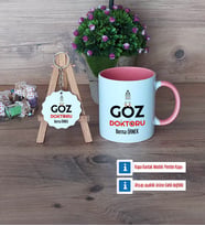 Göz Doktoru Kupa Bardak Kırmızı ve Ahşap Anahtarlık Hediye Tıp Bayramı Hediyesi (Model 5)