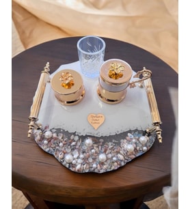 Dreamy Gold Söz Kahve Tepsisi (Krem)