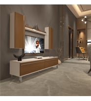 Decoraktiv Eko 5D Mdf Std Krom Ayaklı Tv Ünitesi Tv Sehpası - Beyaz - Pera (Beyaz - Ceviz)