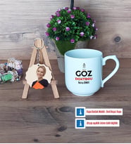 Göz Doktoru Kupa Bardak Beyaz ve Fotoğraflı Ahşap Anahtarlık Hediye Tıp Bayramı Hediyesi (Model 5)