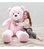 SOLE 130 cm Papyonlu Büyük Peluş Ayıcık, % 100 YERLİ (Pembe)