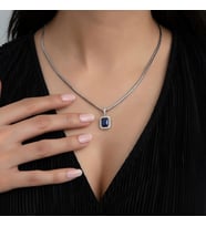 925 Ayar Gümüş Pırlanta Modeli İtalyan Zincir Dörtgen Kolye, Kadın Kolye, İTLDRTGNKLYE001 (Lacivert)