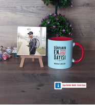Dayıya Hediye Fotoğraflı Dekoratif Taş, Kupa Bardak Beyaz Hediye (Model 2)