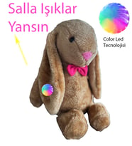 Uyku ve Oyun Arkadaşı Uzun Kulak LED IŞIKLI Bunny Peluş Tavşan 65cm - Pelüş Tavşan (Kahverengi)