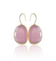 Kadir Jewellery 22 Ayar Altın Kaplama Fosil Taşlı Küpe -El İşçiliği Ve Hipoalerjenik Küpe (Pembe)