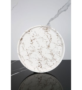 Mermer Desenli Sunum Tepsisi Yuvarlak Sunum Tabağı Sunumluk 28 Cm (Altın Rengi)
