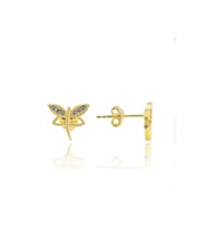 Gümüş Zirkon Taşlı Yusufçuk Modeli Küpe (Gold)
