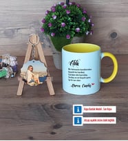 Ablaya Hediye Kupa Bardak Beyaz ve Fotoğraflı Ahşap Anahtarlık Hediye (Model 7)