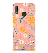 Huawei P 20 Lite Uyumlu Lansman Kılıf Çiçek Tasarımlı İçi Kadife Kapak (Pembe)