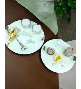 Cherish Söz Tepsisi ve Damat Kahve Fincan Tepsisi (Gümüş)