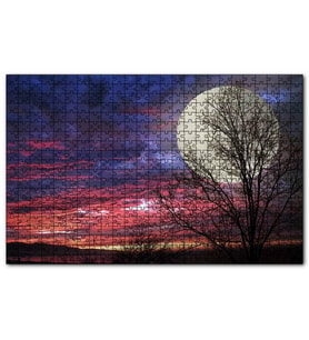 Cakapuzzle Kızıl Bulutlu Gökler Çıplak Ağaç Süper Ay Puzzle Yapboz MDF (Ahşap) (500 Parça)