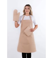 Simple 3'lü Set Ayar Askılı Mutfak Önlüğü Seti (ELDİVEN, TUTACAK) (Cappuccino)