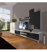 Decoraktiv Eko 6 Slm Dvd Krom Ayaklı Tv Ünitesi Tv Sehpası (Beyaz-Siyah)
