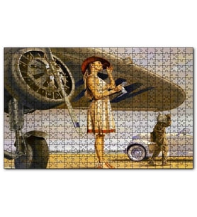 Cakapuzzle Eski Uçak Beyaz Elbise Mektup Okuyan Kadın Puzzle Yapboz MDF (Ahşap) (1000 Parça)