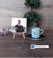 Rehber Öğretmen Fotoğraflı Dekoratif Taş, Ahşap Altlıklı Türk Kahvesi Fincanı Hediye Öğretmenler Günü Hediyesi (Model 7)