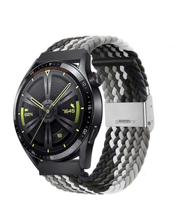 Sneezy Huawei Watch Gt4 46mm İle Uyumlu 22mm Metal Klips Solo Fiberlink Örgü Kordon (Siyah Beyaz)